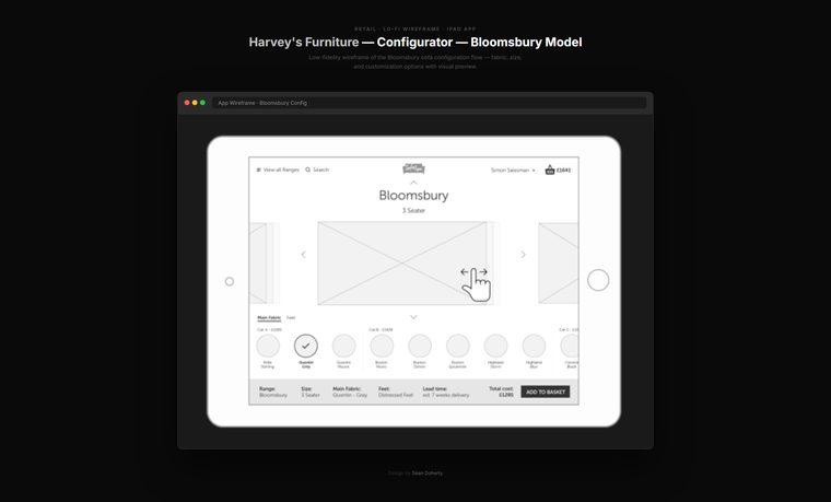 Configurator, Bloomsbury model, Harvey's Furniture