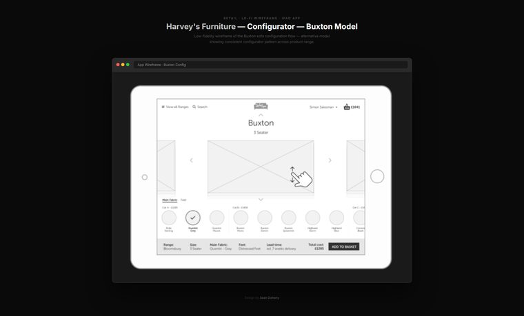 Configurator, Buxton model, Harvey's Furniture