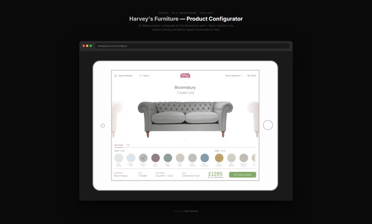 Product configurator, Harvey's Furniture