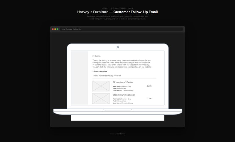 Customer follow-up email, Harvey's Furniture