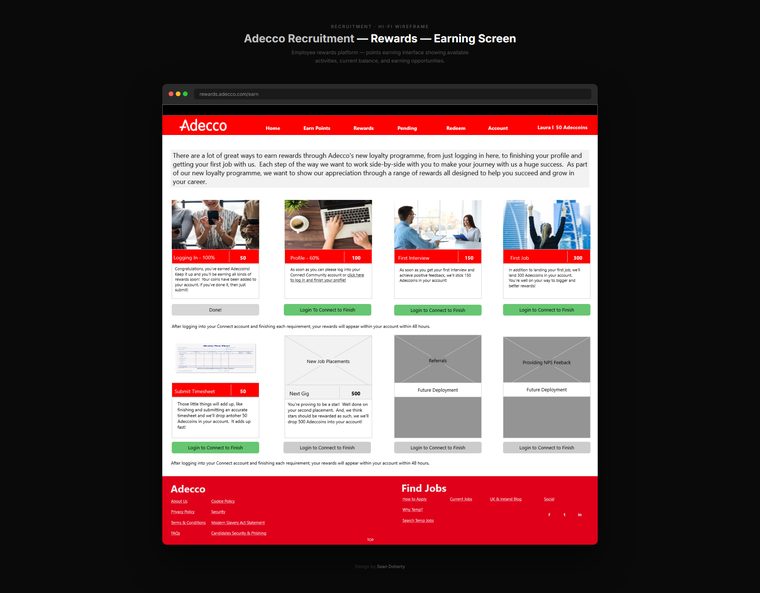 Rewards, earning screen, Adecco