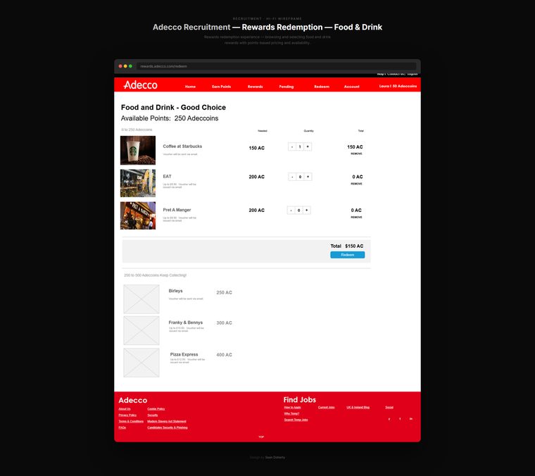 Rewards redemption, food and drink, Adecco