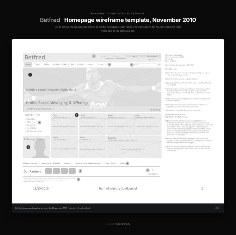Homepage wireframe template, November 2010, Betfred