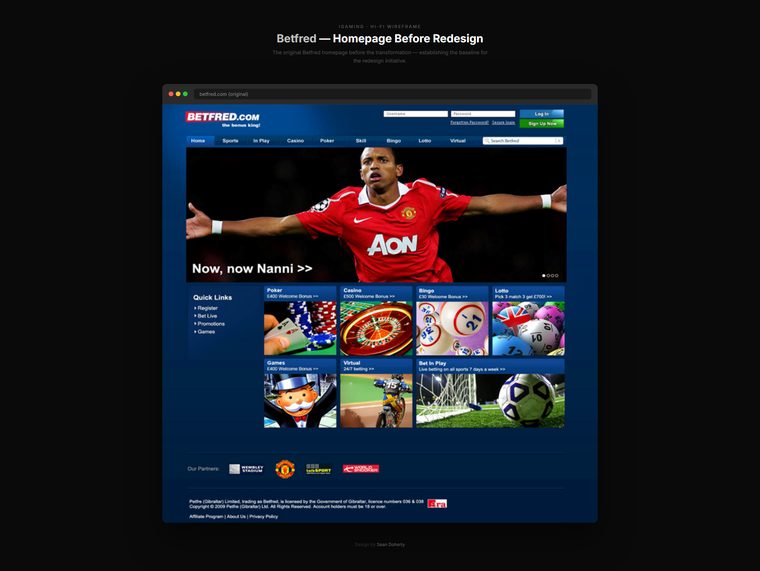Homepage before the redesign, Betfred
