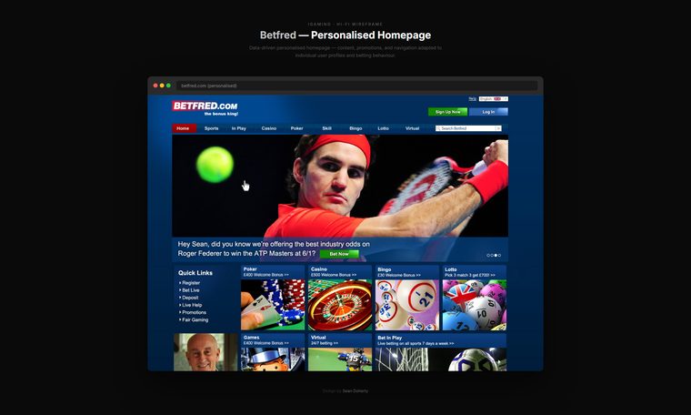 Personalised homepage, Betfred