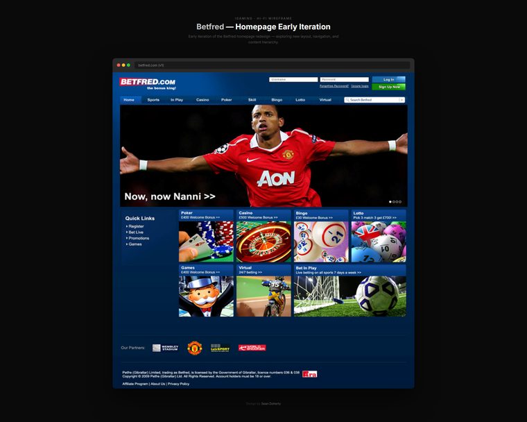 Homepage, early iteration, Betfred