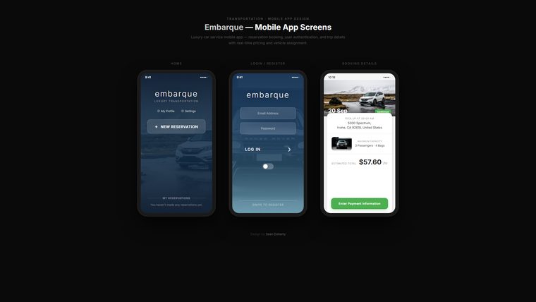 Embarque app screens, Carey International