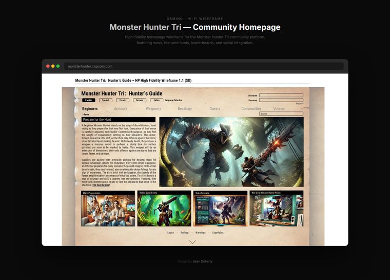 Homepage, Monster Hunter Tri