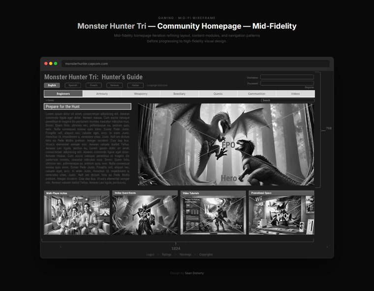 Homepage, Monster Hunter Tri