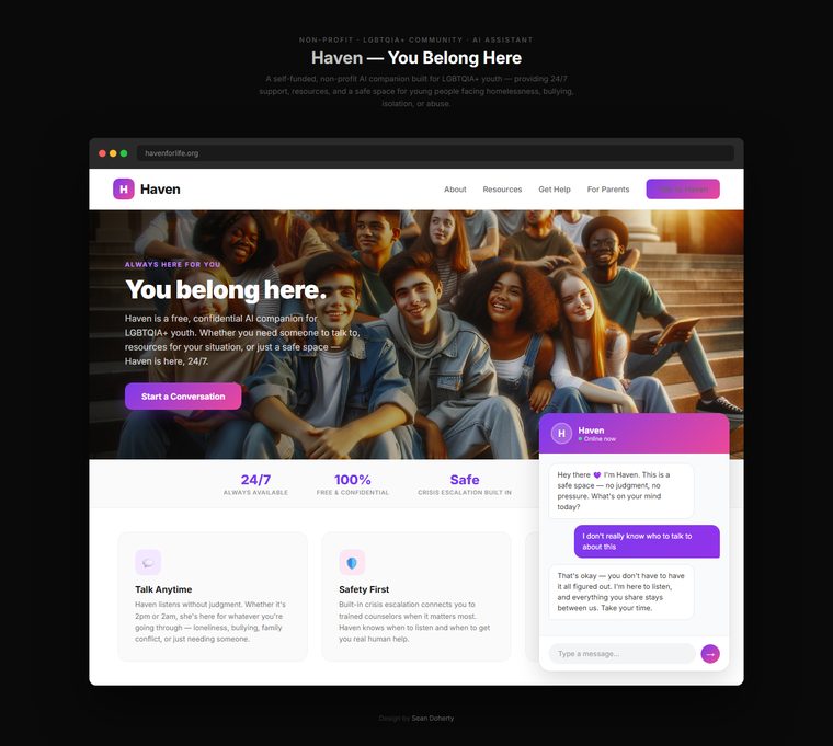 Landing page, Haven