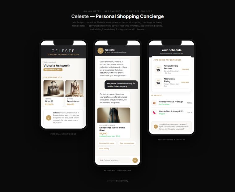 Celeste mobile app, AI powered Celeste Concierge POC