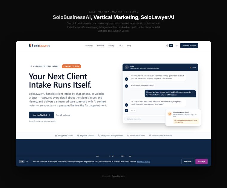 Vertical marketing site, SoloBusinessAI