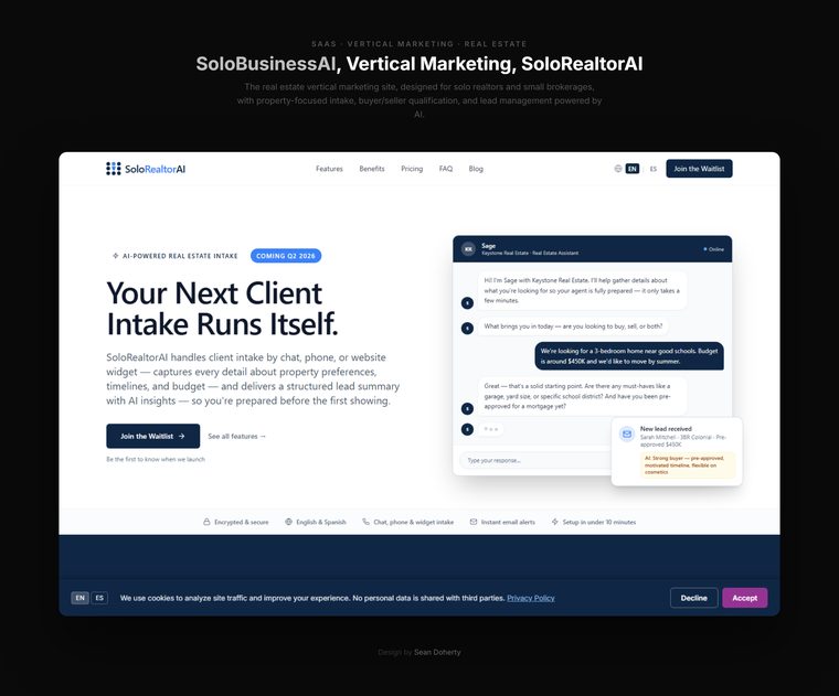 SoloRealtorAI marketing site, SoloBusinessAI