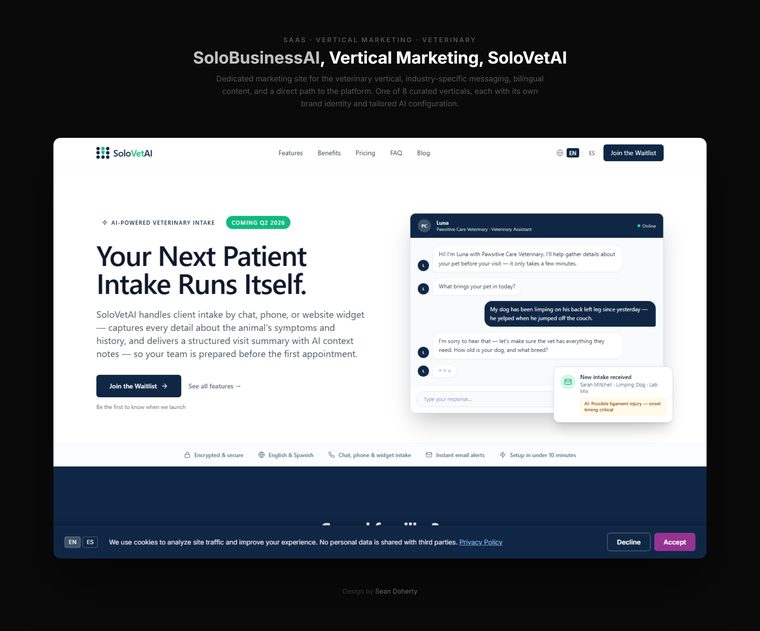 SoloVetAI marketing site, SoloBusinessAI