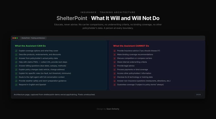Educate, never advise, ShelterPoint Insurance AI Assistant