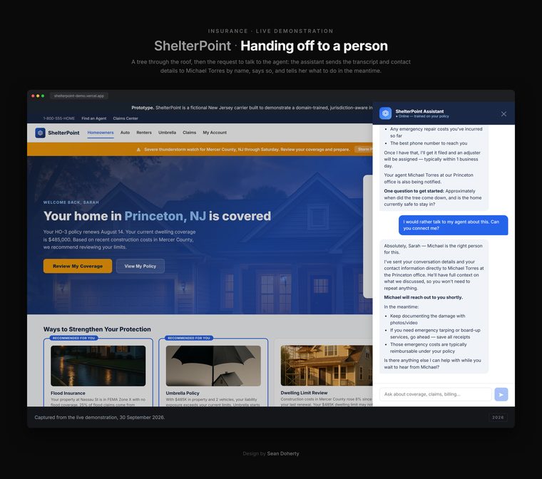 Handing off to a person, ShelterPoint Insurance AI Assistant