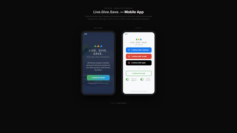 App social login, Live, Give, Save